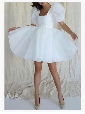 White Puff Sleeve Square Neck Mini Dress
